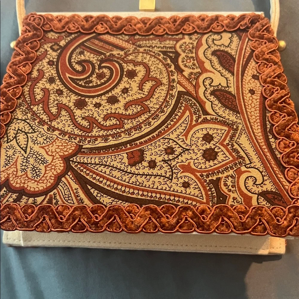 MOO ROO Charleston Handmade Vintage 2001 Burnt Orange Paisley Velvet-Trim Clutch - Picture 5 of 17